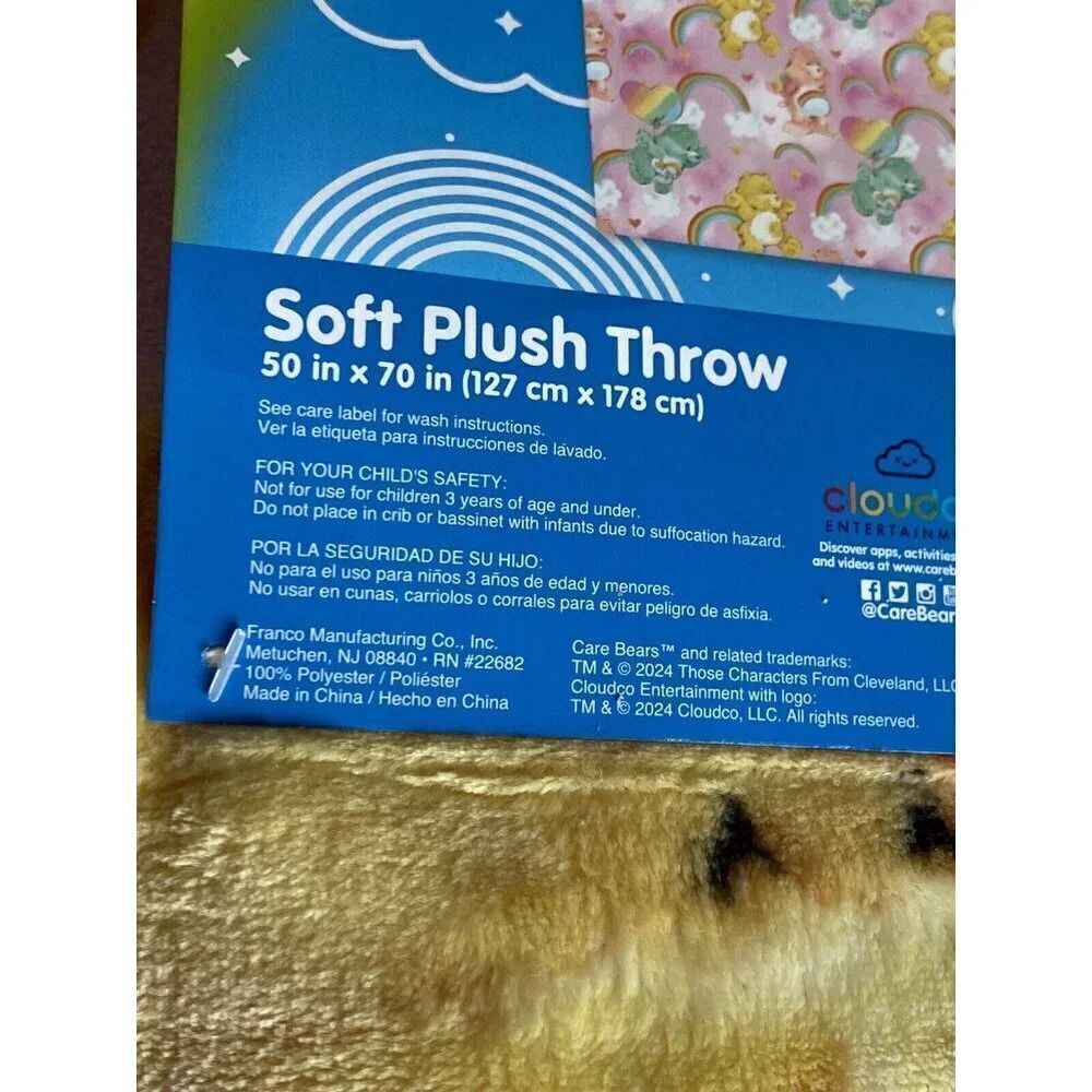 Care Bears Soft Plush Throw Blanket 50 X 70” Rainbow‎ Hearts Love Valentines NEW - Picture 5 of 14